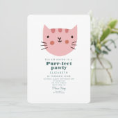 Invitation Cute Chat Rose Vert Anniversaire (Debout devant)