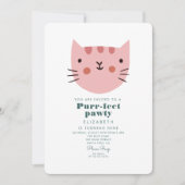 Invitation Cute Chat Rose Vert Anniversaire (Devant)
