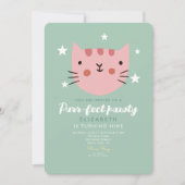Invitation Cute Chat Rose Vert Anniversaire (Devant)