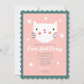 Invitation Cute Chat Rose Vert Violet Étoiles Anniversaire (Devant)