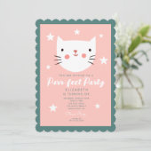 Invitation Cute Chat Rose Vert Violet Étoiles Anniversaire (Debout devant)