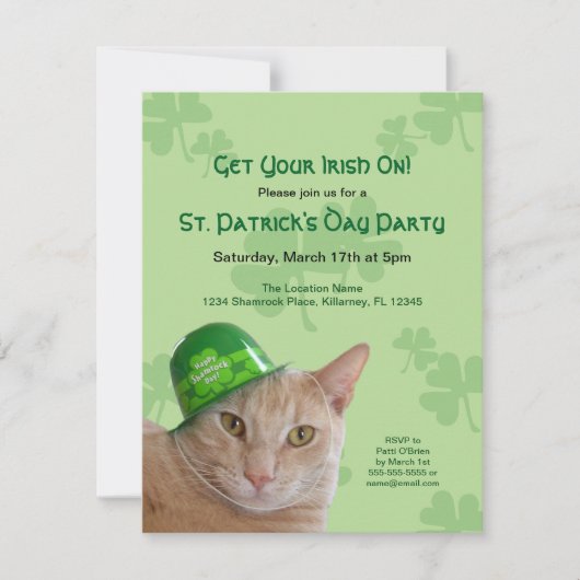 Invitation Cute Chat Shamrock Casquette St. Patrick's Day Par (Devant)