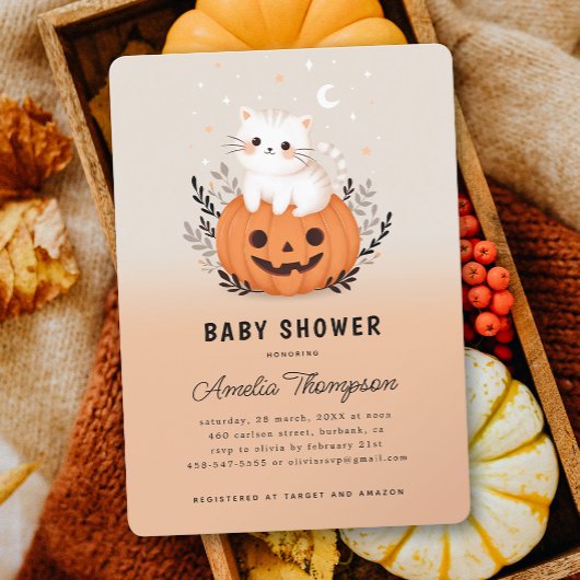Invitation Cute Chat Sur Baby shower Citrouille Halloween