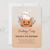 Invitation Cute Chat Sur Citrouille Halloween Anniversaire de (Devant)