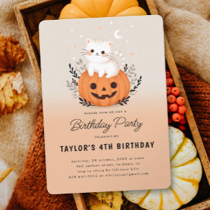 Invitation Cute Chat Sur Citrouille Halloween Anniversaire de
