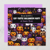 Invitation Cute Chat Thémé Halloween Party (Devant / Derrière)