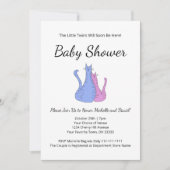 Invitation Cute Chat Twins Baby shower bleu rose (Devant)