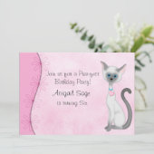 Invitation Cute chaton blanc et fleurs à l'anniversaire rose (Debout devant)