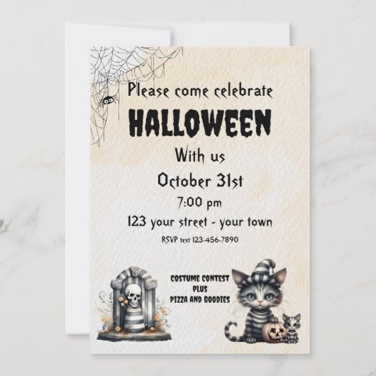 Invitation Cute Chats fantômes d'Halloween rayés noir et blan (Dos)