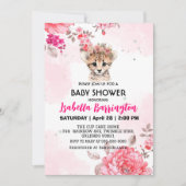 Invitation Cute Cheetah petit fleurs roses baby showers fille (Devant)