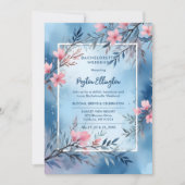 Invitation Cute Cherish Blue & Pink Shades Blooms & Branches  (Devant)