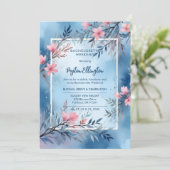Invitation Cute Cherish Blue & Pink Shades Blooms & Branches  (Debout devant)