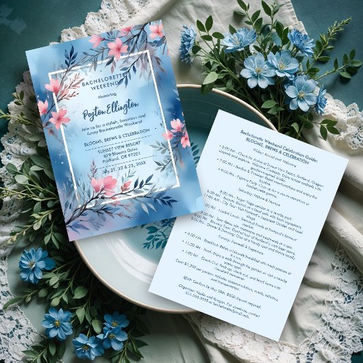 Invitation Cute Cherish Blue & Pink Shades Blooms & Branches 