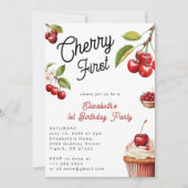 Invitation Cute Cherry First 1st Girl Birthday (Devant)