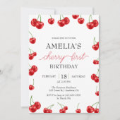 Invitation Cute Cherry Girl Berry Première fête d'anniversair (Devant)