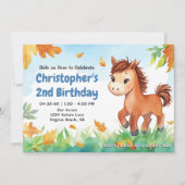 Invitation Cute Cheval et Feuilles automnales | Anniversaire  (Devant)