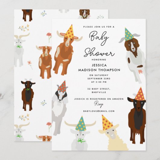 Invitation Cute Chèvres Agritourisme Animaux Baby shower de c (Devant / Derrière)