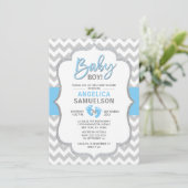 Invitation Cute Chevron Blue Grey Pieds Baby shower GARY (Debout devant)