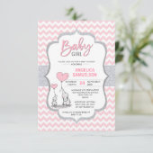Invitation Cute Chevron rose Grey Elephant Baby shower FILLE (Debout devant)
