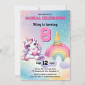 Invitation Cute Chibi Unicorn arc-en-ciel fête d'anniversaire (Devant)
