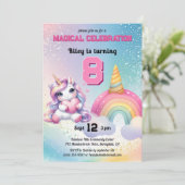 Invitation Cute Chibi Unicorn arc-en-ciel fête d'anniversaire (Debout devant)