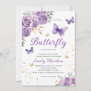 Invitation Cute Chic Purple Floral Butterfly Girl Baby shower