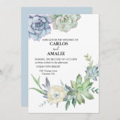 Invitation Cute Chic Succulents Bleu Vert (Devant / Derrière)