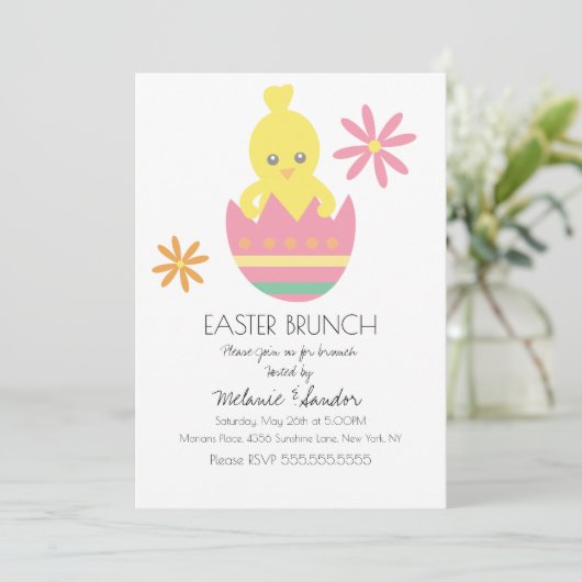Invitation Cute Chick Easter Eggs Dinner Brunch  (Debout devant)
