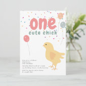 Invitation Cute Chickens Hens Chick Girl First 1st Birthday (Debout devant)