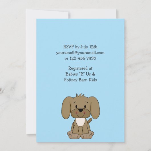 Invitation Cute Chien Chien Chien Chien Bleu Bébé Garçon Douc (Dos)