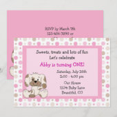 Invitation Cute Chien Chien Filles 1er Anniversaire Invitatio (Devant / Derrière)