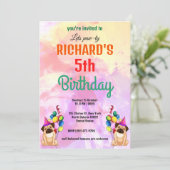 Invitation Cute Chien Chiot Puppy Theme Fête d'Anniversaire d (Debout devant)