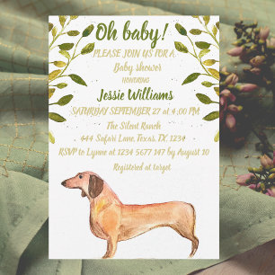 Invitation Cute Chien Dachshund Floral Green Weiner Baby show