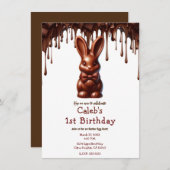 Invitation Cute Chocolate Bow Cravate Lapin de Pâques 1er ann (Devant / Derrière)