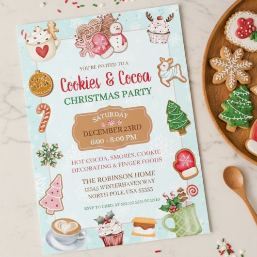 Invitation Cute Christmas Cookies and Cocoa Exchange Party