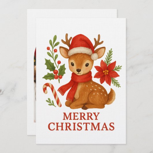 Invitation Cute Christmas Deer Greeting Card–Merry Christmas (Devant / Derrière)
