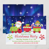 Invitation Cute Christmas Santa and Elf Train (Devant / Derrière)