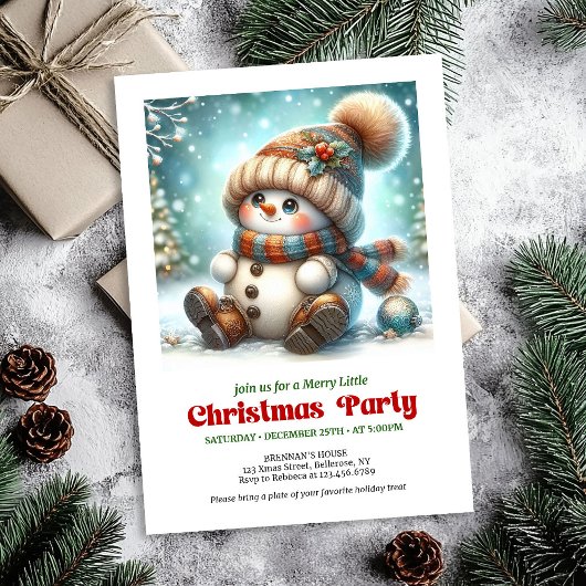 Invitation Cute Christmas snowman digital download party card