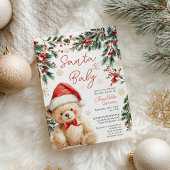 Invitation Cute Christmas Winter Teddy Bear Santa Baby Shower