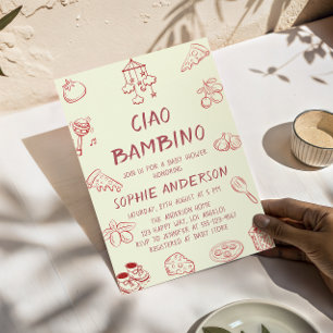 Invitation Cute Ciao Bambino Crème Italien Baby Shower