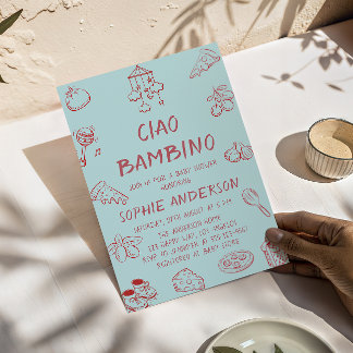 Invitation Cute Ciao Bambino Mint Italian Baby Shower