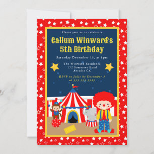 Invitation Cute Circus Boy Clown Anniversaire de enfant