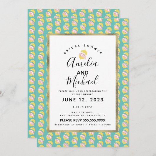 Invitation Cute Citron rose goutte Fête des mariées simple (Devant / Derrière)