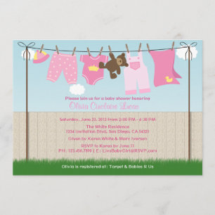 Invitation Cute Clothesline Baby Girl Baby shower moderne