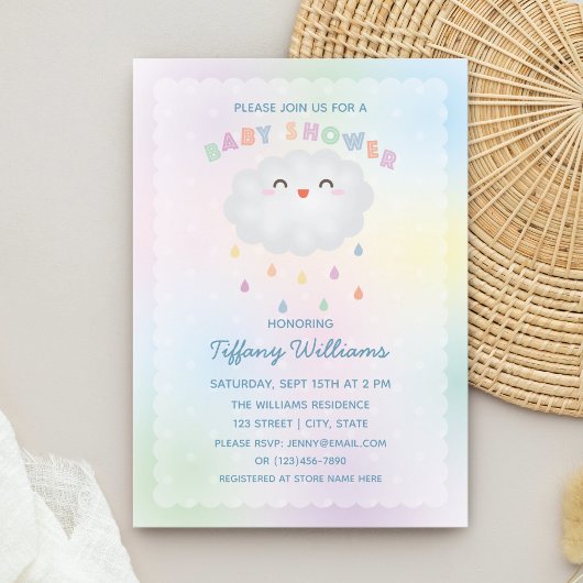 Invitation Cute Cloud Raindrops Baby shower neutre pour les f