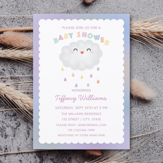 Invitation Cute Cloud Raindrops Baby shower neutre pour les f