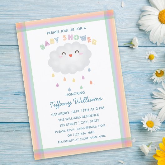 Invitation Cute Cloud Raindrops Baby shower neutre pour les f