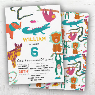 Invitation Cute Colorful Animaux Abstraits Parti Anniversaire