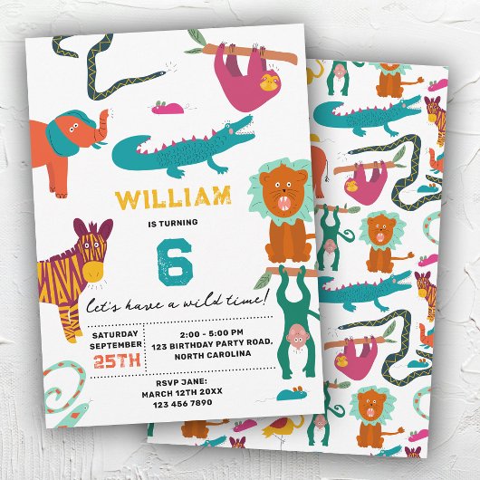 Invitation Cute Colorful Animaux Abstraits Parti Anniversaire