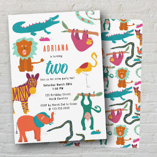 Invitation Cute Colorful Animaux Abstraits Parti Anniversaire